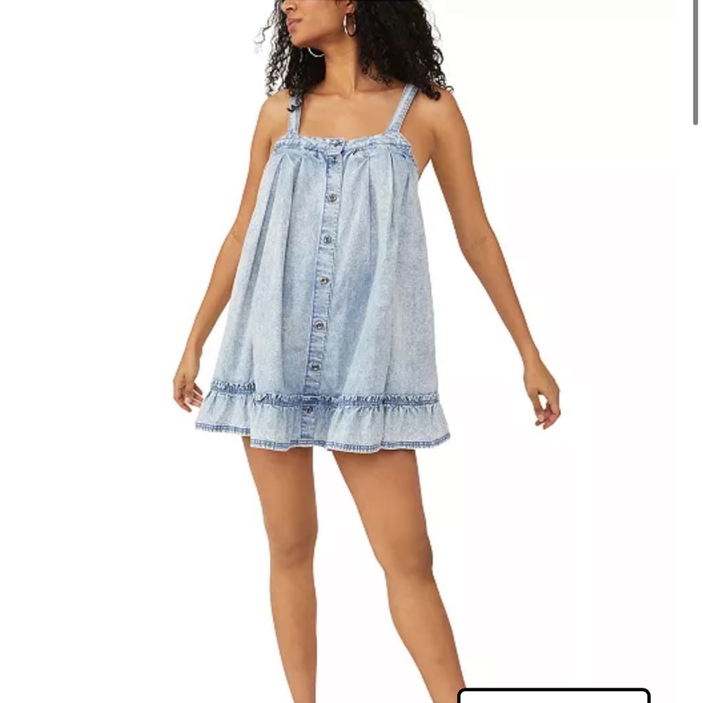 Free People Women's Denim Overall Dress Oversized Size Extra Small Pockets